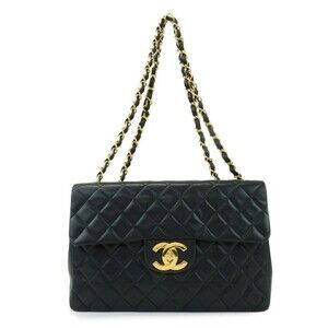 Chanel Jumbo Matelasse 34 Lambskin Leather Flap Bag Black
